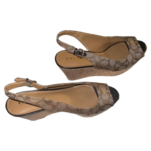 Coach Tan Signature Slingback Peeptoe FERRY Shoes Size 8.5 - Picture 9 of 10